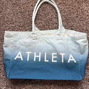 Athleta Beach Bag, Gym Bag, Tote Bag, Blue Ombre White Canvas, Reusable Bag